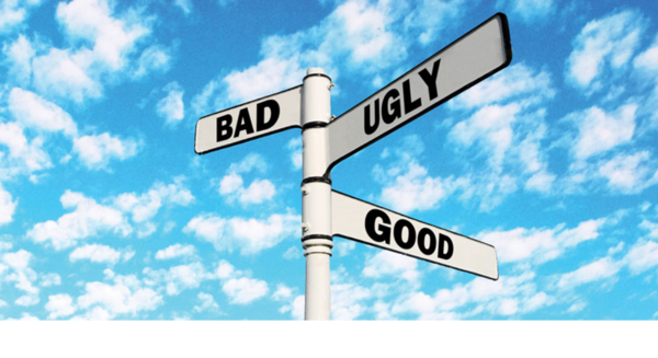 street sign pointing in the direction of the good, bad, and ugly